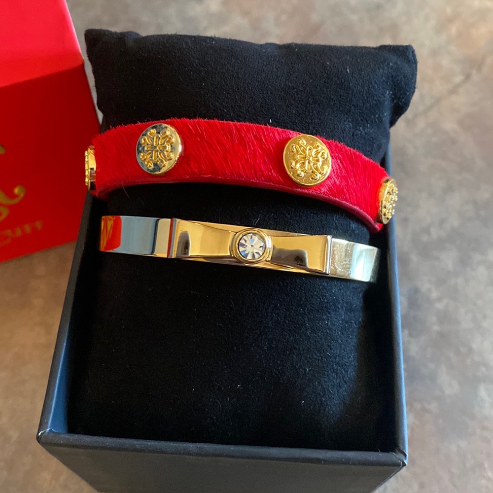 Rustic Cuff Bow Bangle Bracelet and Red Wrap